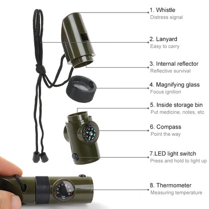 7 in 1 Survival Whistles with Compass & Thermometer