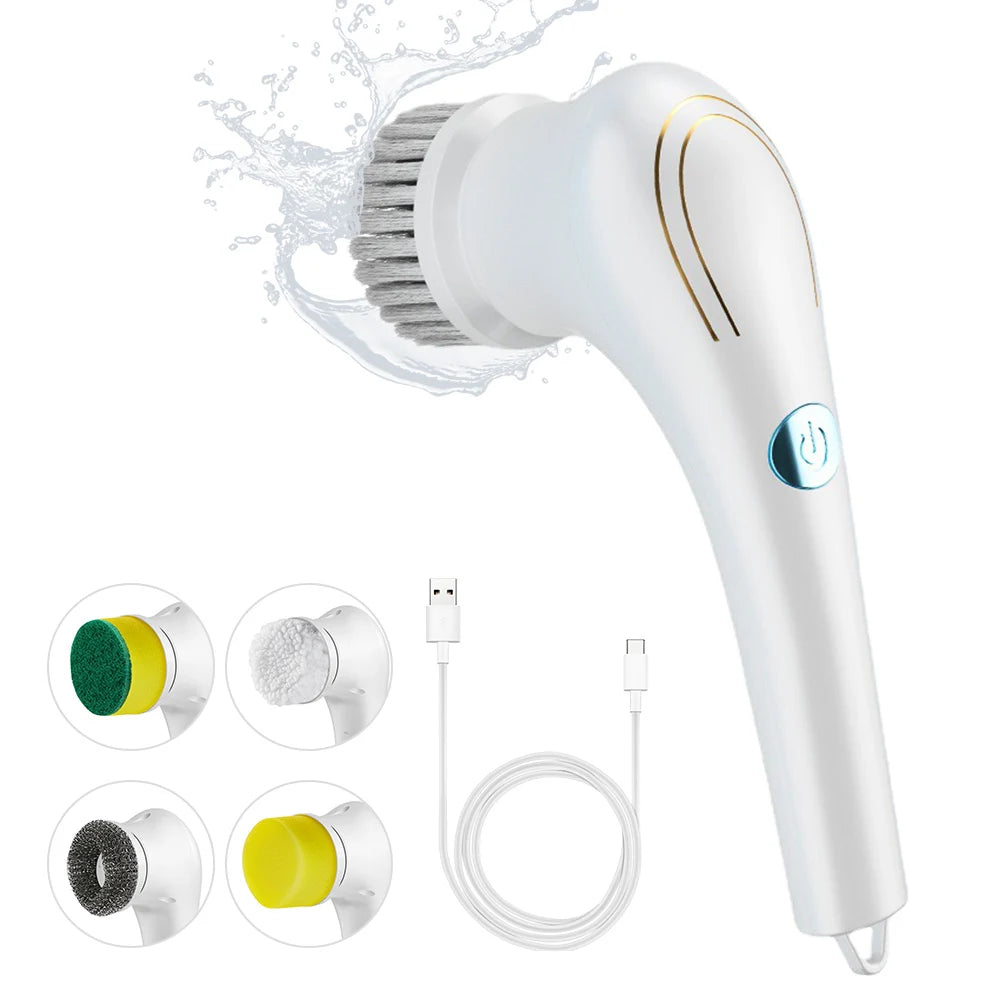 Electric Spin Scrubber Multifunctional Cleaning Brush with 5 Heads Cordless Handheld for Kitchen Bathroom Wall